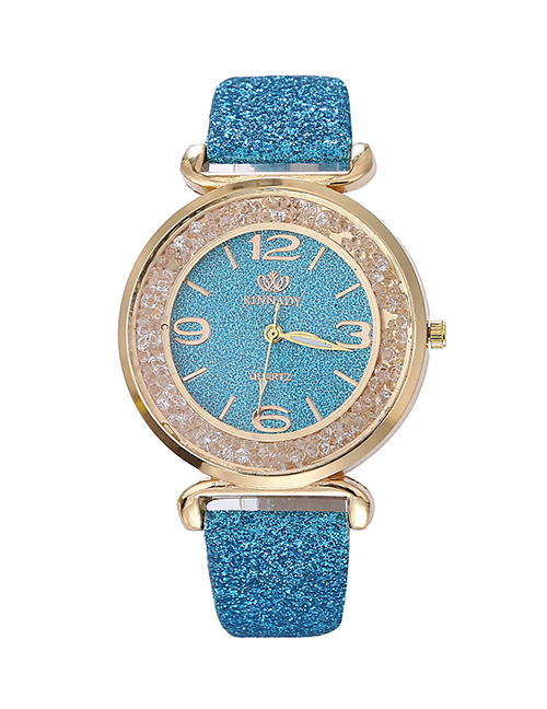 Fashion Light Blue Quartz Watch With Glitter Belt Ball Dial Dial