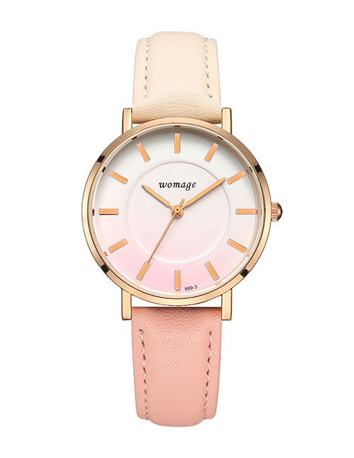 Fashion Pink Color Belt Gradient Dial Quartz Watch