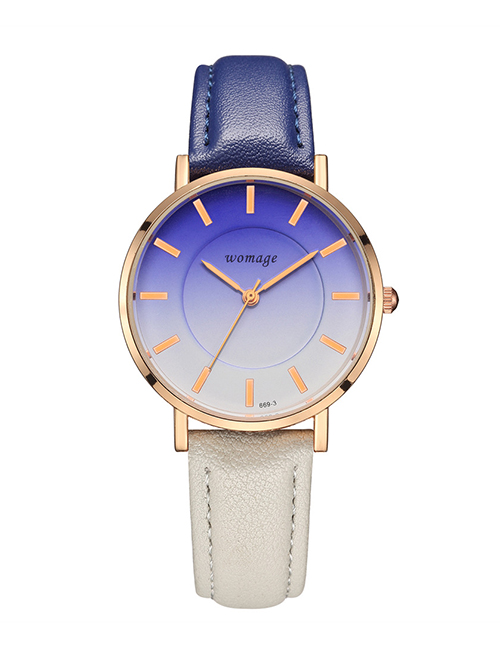 Fashion Royal Blue Color Belt Gradient Dial Quartz Watch