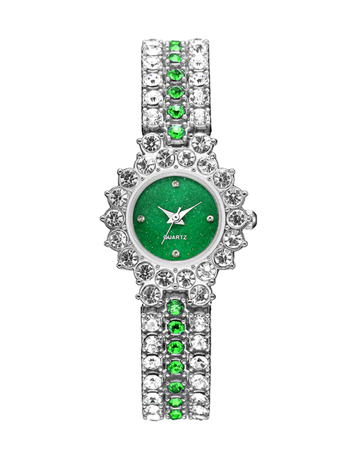 Fashion Silver Colorwith Blue Brick And Green Surface Alloy Full Diamond Bracelet Watch
