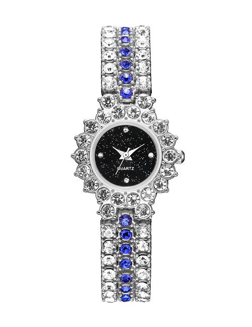 Fashion Silver Colorwith Black Face Alloy Full Diamond Bracelet Watch