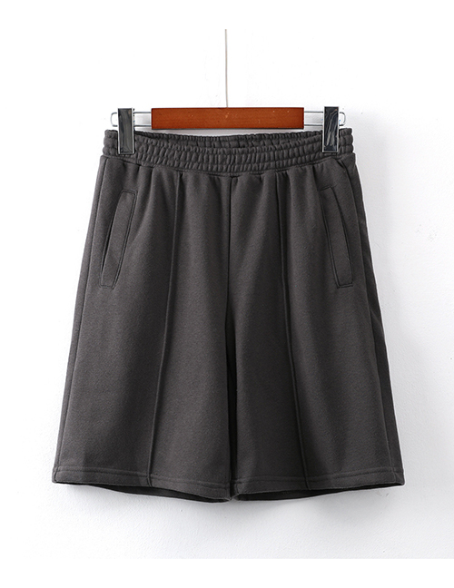 Fashion Dark Gray Mid-seam Panel Drawstring Short Trousers
