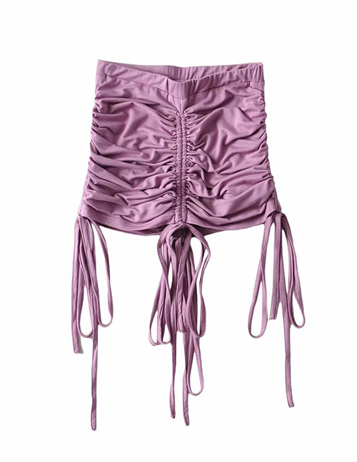 Fashion Grape Purple High Waist Drawstring Pleated Skirt