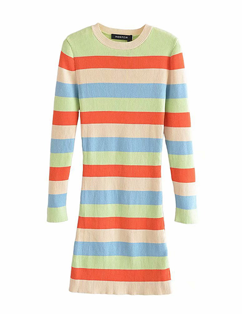 Fashion Color Striped Knitted Dress