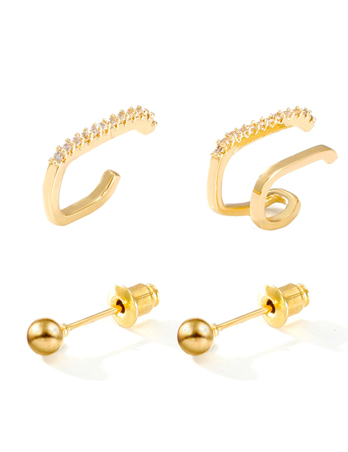 Fashion Kc Gold Micro-inlaid Zircon Geometric Earrings Set 3-piece Set