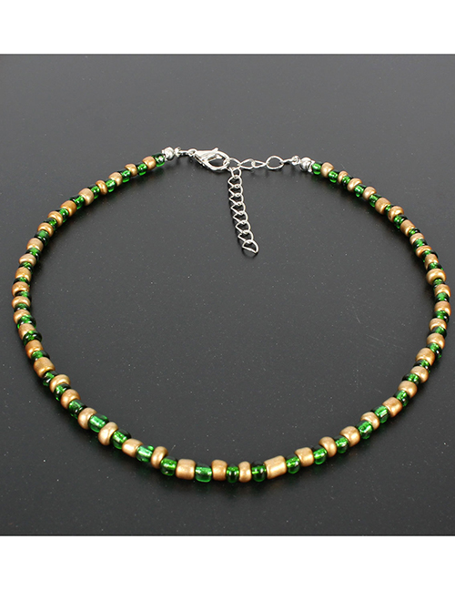Fashion Green Contrasting Beige Bead Necklace