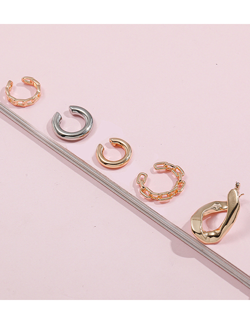 Fashion Gold+silver Metal C-shaped Geometric Earrings Set