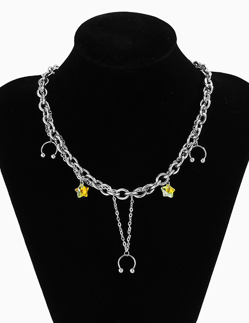 Fashion Steel Color Titanium Steel Geometric Star Chain Necklace