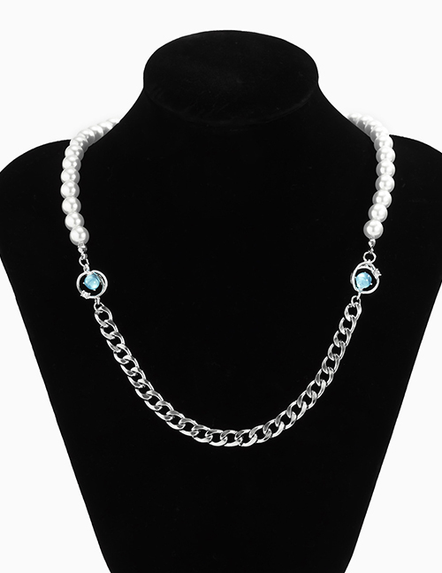 Fashion White K Stitched Pearl Chain Necklace