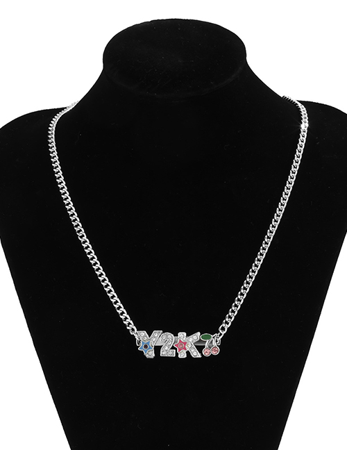 Fashion Color Cherry Letter Necklace With Diamonds
