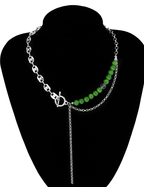 Fashion Green Metal Ot Buckle Beaded Chain Necklace