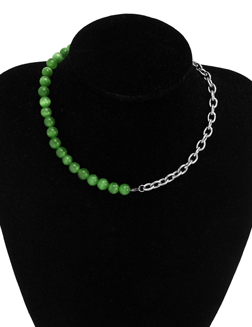 Fashion Green Stitched Titanium Steel Beaded Chain Necklace