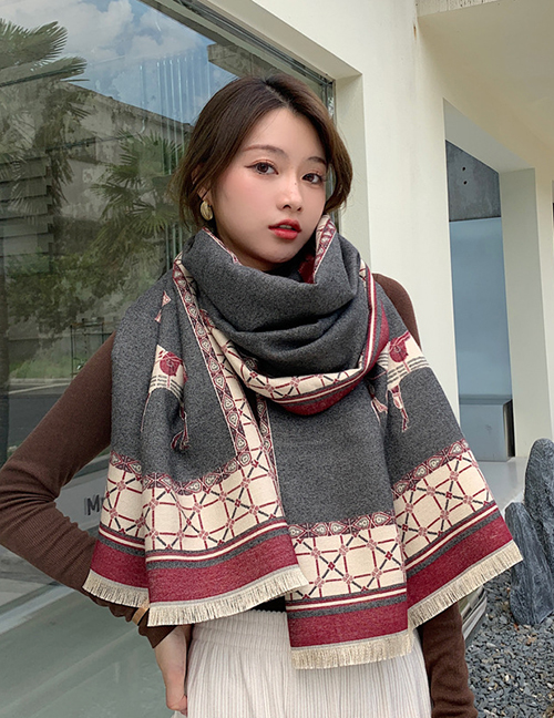 Fashion 6 Grid Horse Gray Stitched Mesh Double-sided Scarf