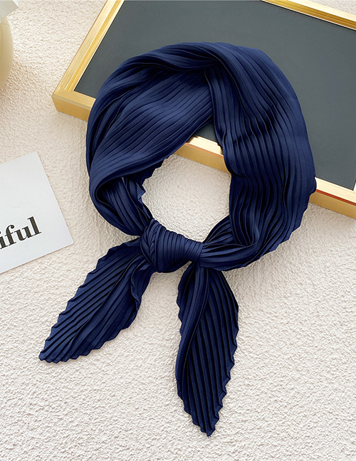Fashion 1 Wrinkle Navy Pleated Knotted Silk Scarf