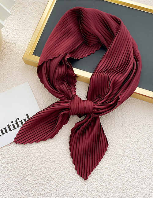 Fashion 3 Wrinkle Wine Red Pleated Knotted Silk Scarf