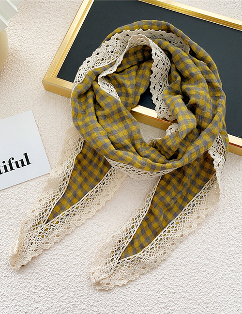 Fashion 2 Two-tone Grace Side Yellow Cotton And Linen Plaid Lace Trim Scarf
