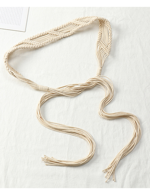 Fashion Beige Wax Rope Knotted Woven Thin Belt