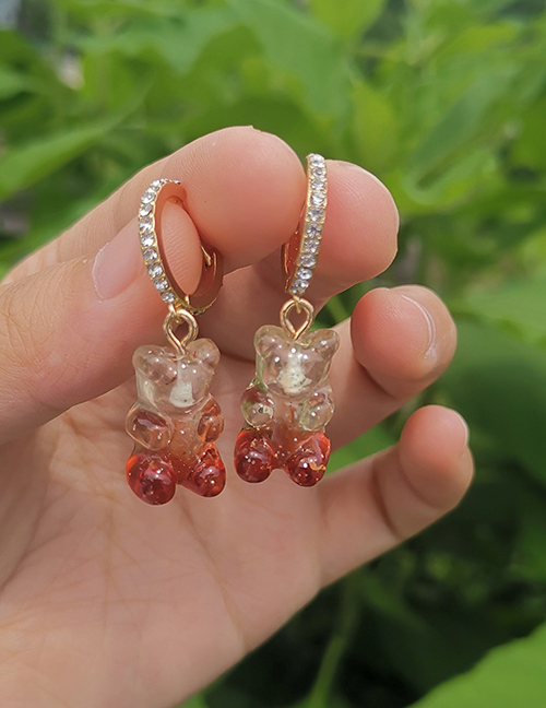 Fashion Transparent+red Resin Simulation Gradient Bear Earrings