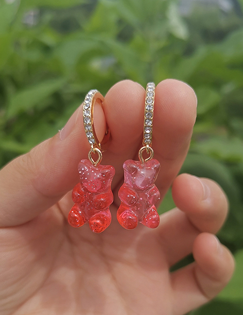 Fashion Red Resin Simulation Gradient Bear Earrings