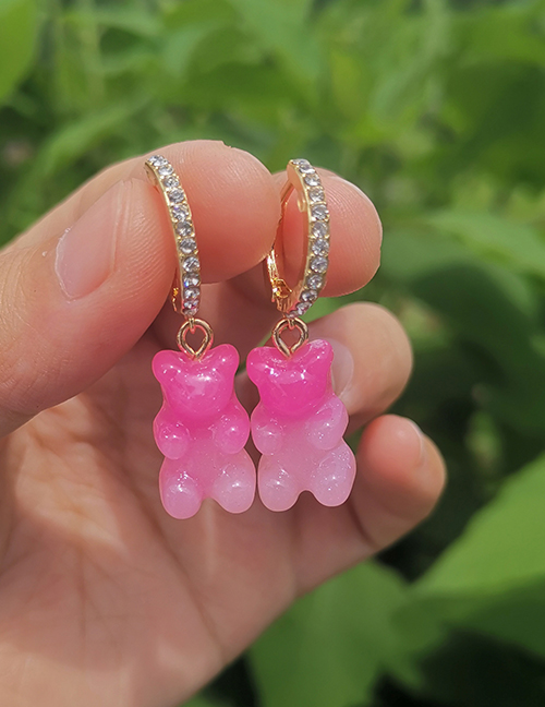 Fashion Rose Red-2 Resin Simulation Gradient Bear Earrings