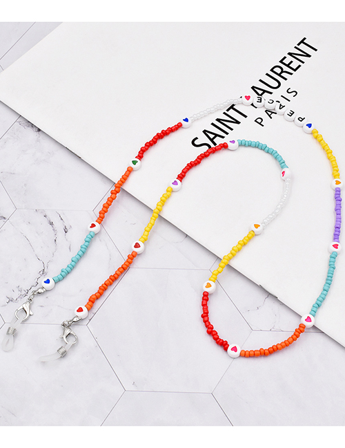 Fashion Rainbow Colors Rainbow Rice Beads Peach Heart Letter Beaded Glasses Chain