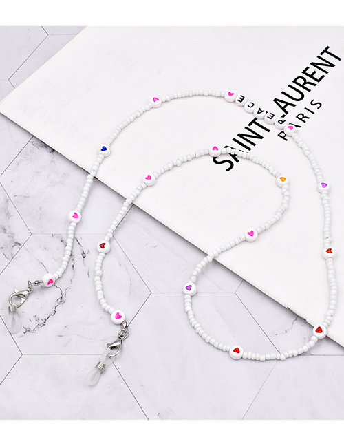 Fashion Porcelain White Rainbow Rice Beads Peach Heart Letter Beaded Glasses Chain
