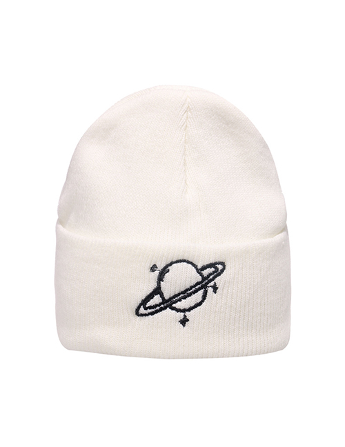 Fashion White Satellite Embroidered Cosmic Satellite Pullover Knit Hat