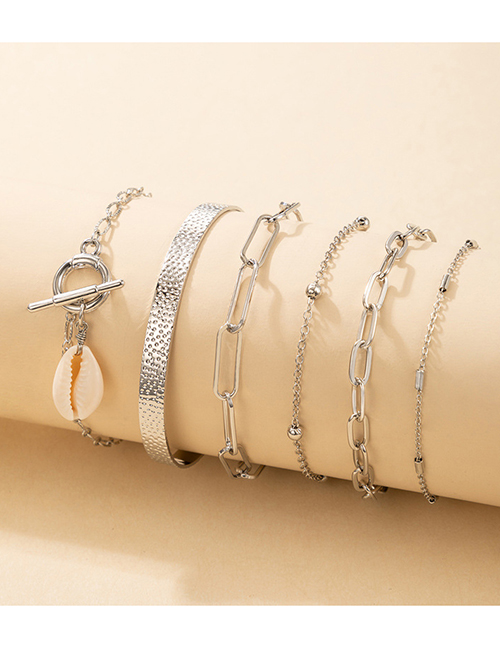 Fashion Silver Color Set Of 6 Shell Chain Bracelets