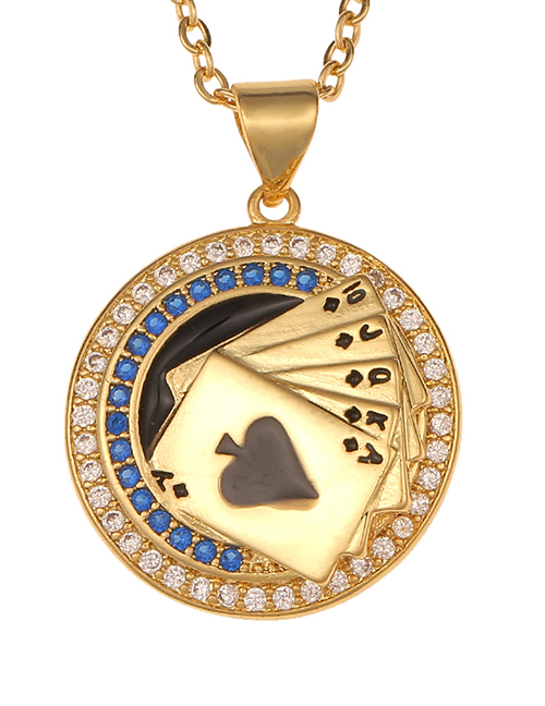 Fashion Playing Cards Diamond Round Poker Pendant Necklace