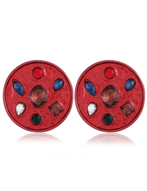Fashion Red Metal Round Earrings With Diamonds
