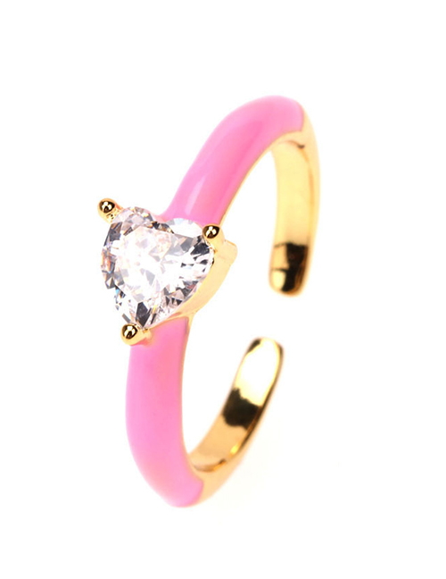 Fashion Pink Drop Oil Zircon Love Heart Ring