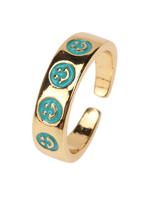 Fashion Blue Dripping Smiley Ring
