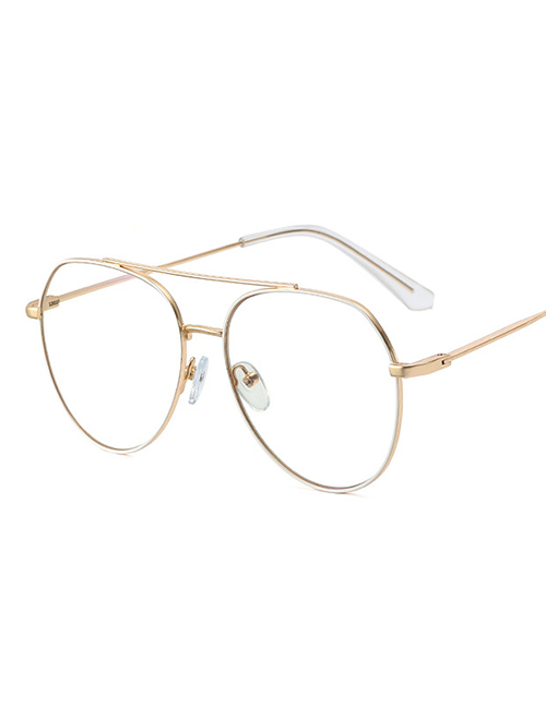 Fashion C1 White Metal Double Beam Large Frame Flat Glasses