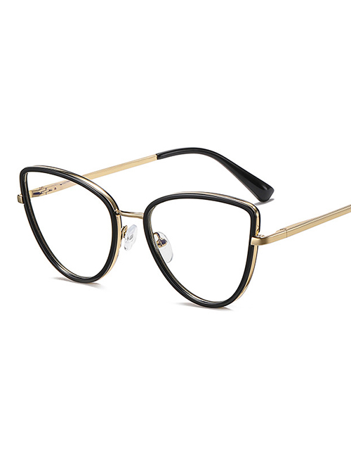 Fashion C4 Bright Black Cat-eye Frame Flat Glasses
