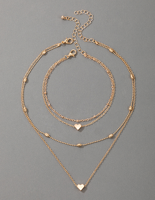 Fashion Gold Love Geometric Multilayer Bracelet Necklace Set