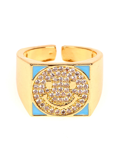 Fashion Blue Micro Diamond Smiley Open Ring