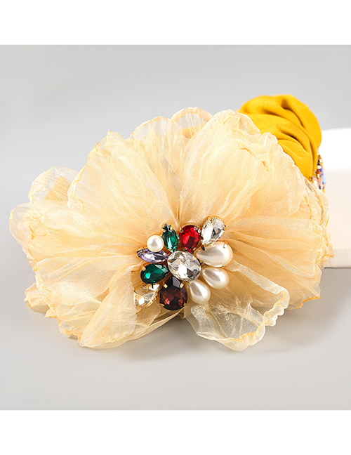 Fashion Yellow Fabric Diamond Lace Flower Headband
