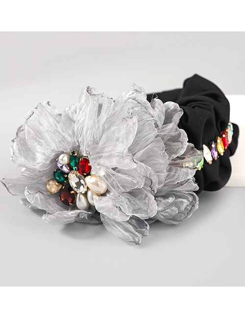 Fashion Black Fabric Diamond Lace Flower Headband