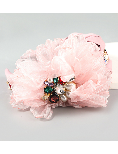 Fashion Pink Fabric Diamond Lace Flower Headband