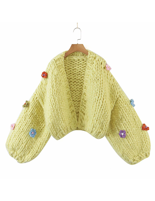 Fashion Green Flower Panel Knitted Jacket