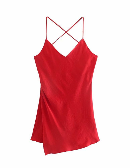 Fashion Red Pure Color Back Cross Jumpsuit Skirt
