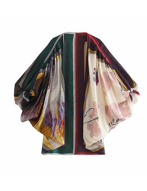 Fashion Color Printed Kimono Pullover