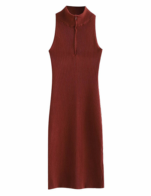Fashion Brick Red Open Back Sleeveless Knitted Dress