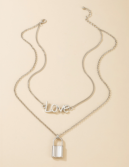 Fashion Silver Love Lock Double Layer Necklace