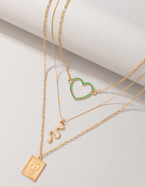 Fashion Gold Dripping Love Heart Snake Shaped Multilayer Necklace