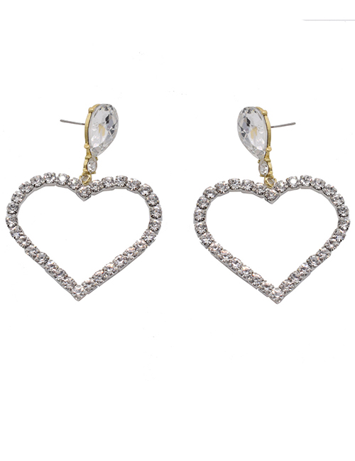 Fashion Silver Diamond Hollow Heart Stud Earrings