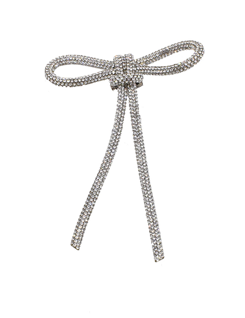 Fashion Silver Long Tassel Brooch With Diamond Bow