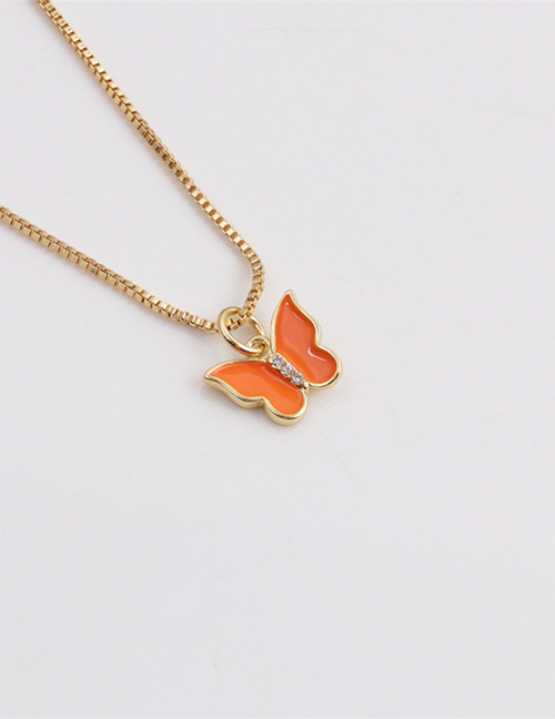 Fashion Orange Copper Drop Oil Butterfly Necklace