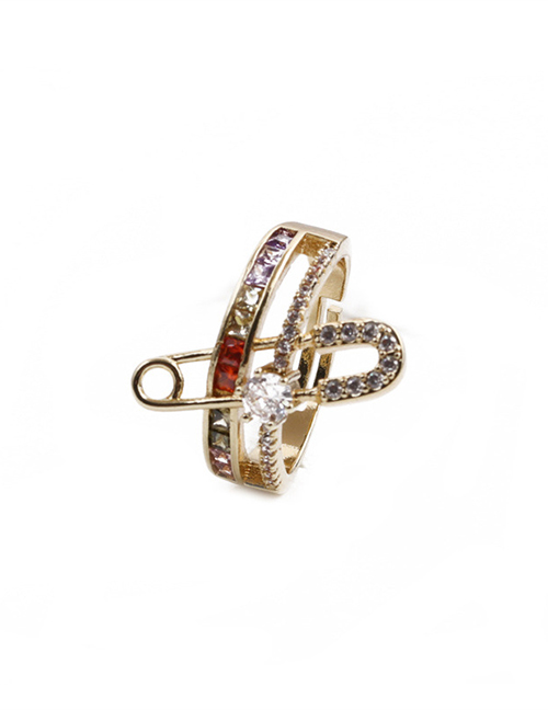 Fashion Paper Clip Copper Plated Real Gold Micro-inlaid Zirconium Paperclip Ring