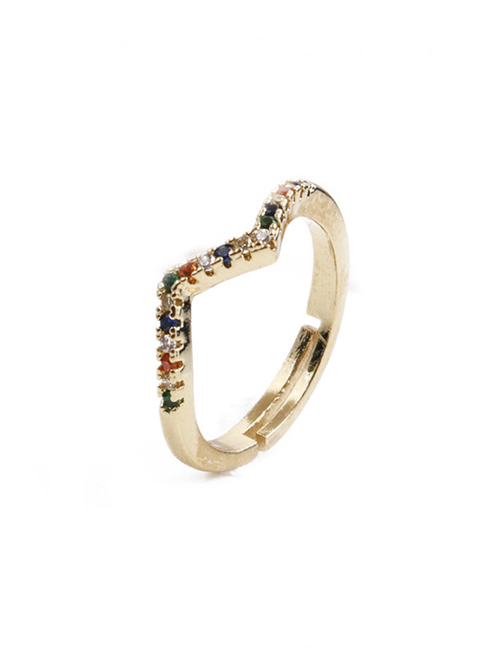 Fashion Gold Irregular Copper Inlaid Color Zirconium Wave Ring